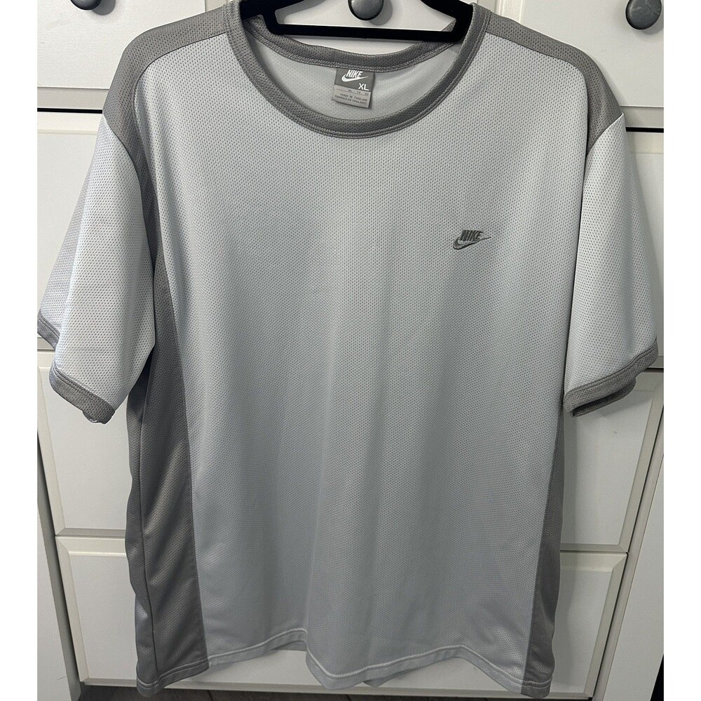 Vintage Nike Silver Tag Mesh T-Shirt XL White Grey Embroidered Swoosh Y2K Gym
